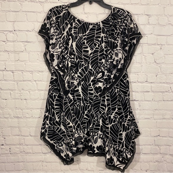 Style & Co Womens Tunic 1X Black White Square Neck Stretch Top - Picture 3 of 5